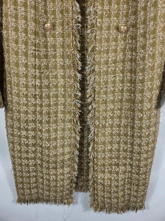 Elie Tahari Sparkle Desert Plaid Tweed Long Blazer Size Medium Ivory & Tan Plaid - Picture 4 of 12